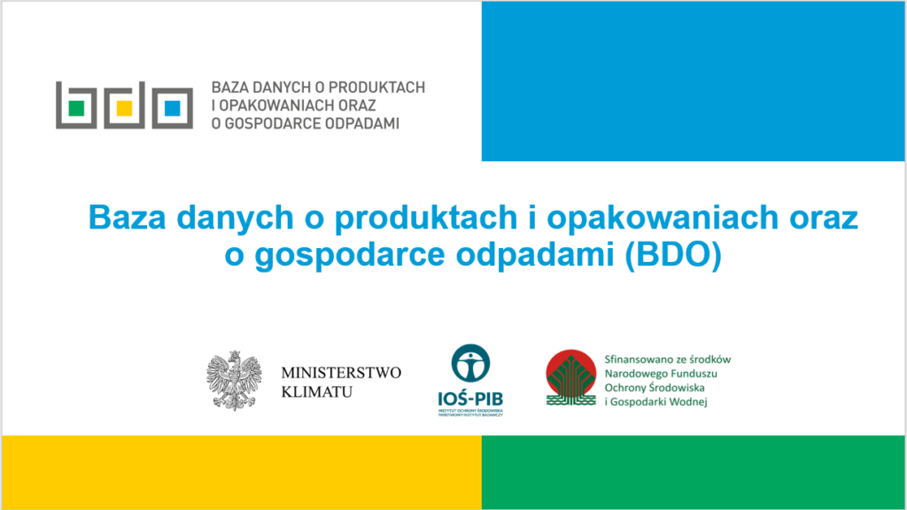 Okładka prezentacji o Bazie danych o produktach i opakowaniach oraz o gospodarce odpadami