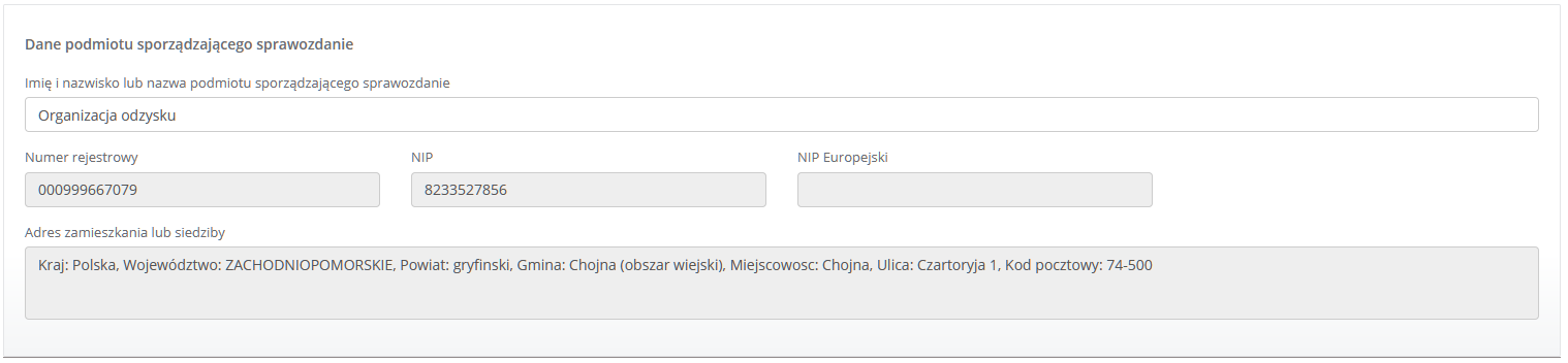 Rysunek 1. Dane podmiotu sporządzającego sprawozdanie