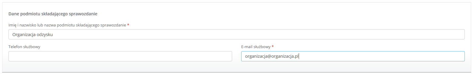 Rysunek 3. Dane podmiotu składającego sprawozdanie